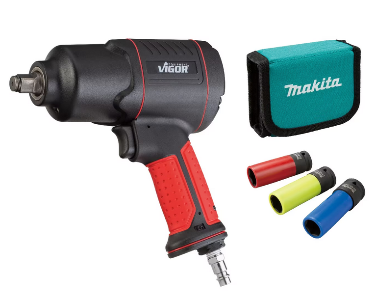 1/2" Schlagschrauber VIGOR + MAKITA E-12354 Stecknüsse ummantelt