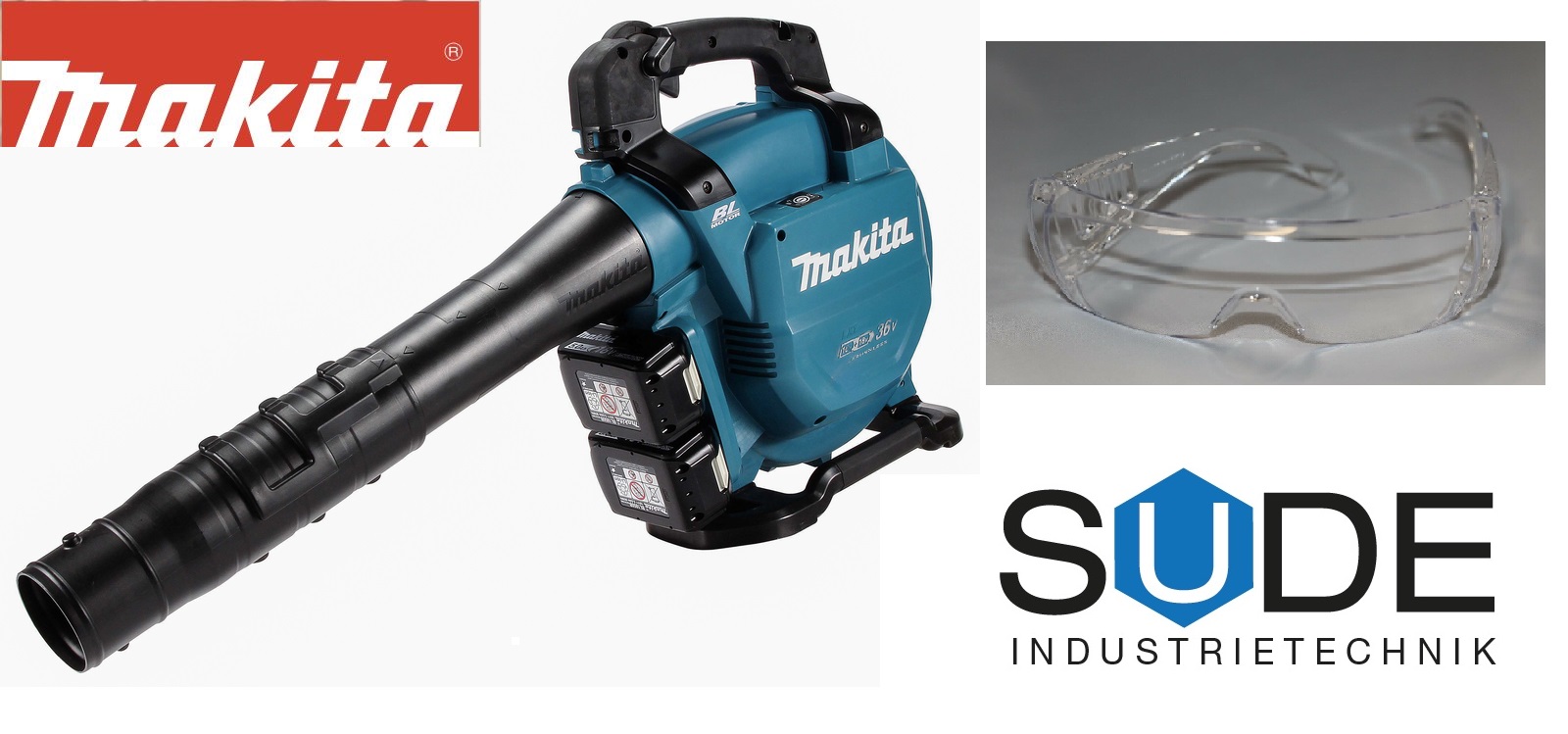 MAKITA DUB363Z 2x3,0Ah Akku + Ladegerät u. Schutzbrille