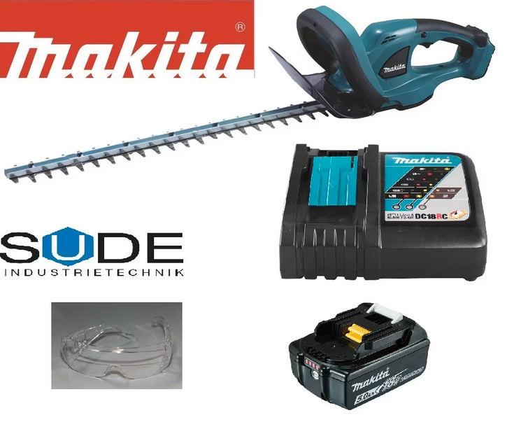 Makita Akku Heckenschere DUH523Z inkl.3,0Ah Akku,Ladegerät,Brille